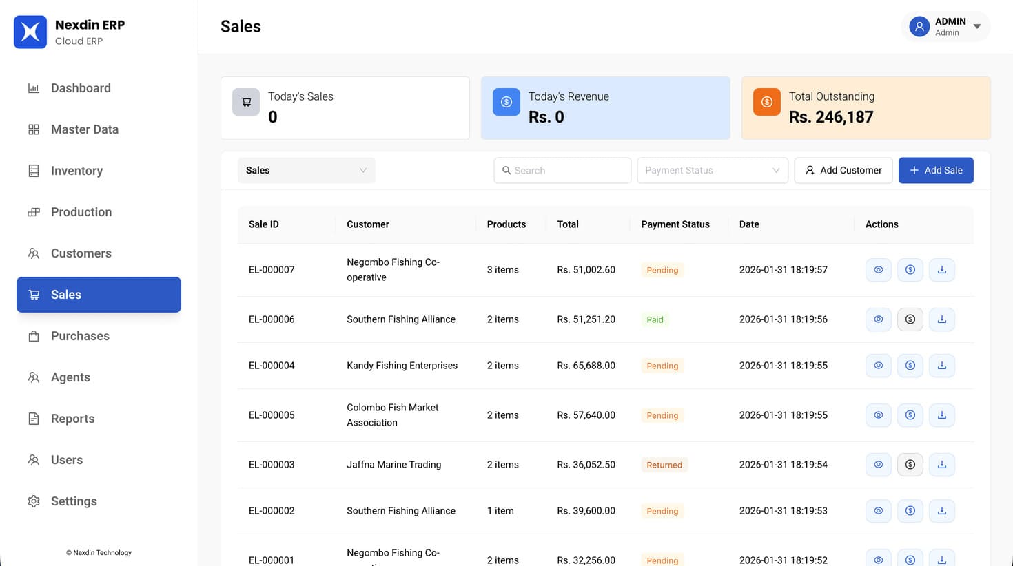 Nexdin ERP Dashboard